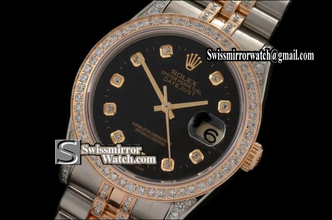 Mens Rolex Datejust TT Jub Diam Bez/Case/Band Blk Dial Swiss Eta 2836-2 Replica Watches
