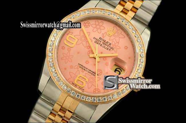 Mens Rolex Datejust SS/YG Diam Bez Jubilee Flora Graffiti Salmon Eta 2836 Replica Watches