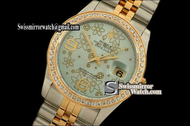 Mens Rolex Datejust SS/YG Diam Bez Jubilee Flora Graffiti Liliac Eta 2836 Replica Watches
