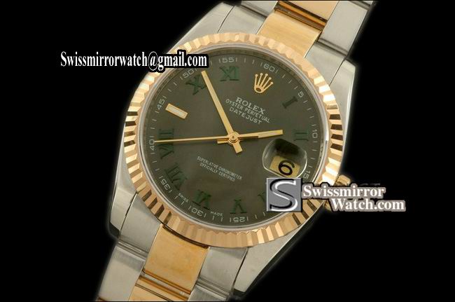 Mens Rolex Datejust SS/YG Oyster All Black Roman Swiss Eta 2836 Replica Watches