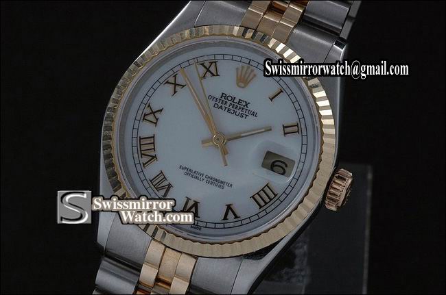 Mens Rolex Datejust 14K Wrapped TT White Dial Roman Markers Eta 2836-2 Replica Watches