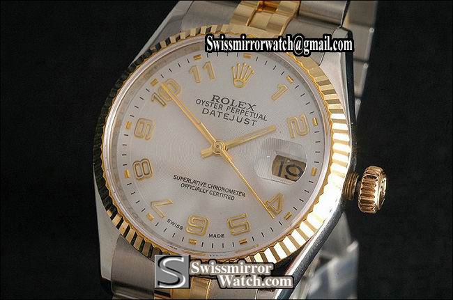 Mens Rolex Datejust 14K Wrapped TT White Dial, Numeral Markers Eta 2836-2 Replica Watches