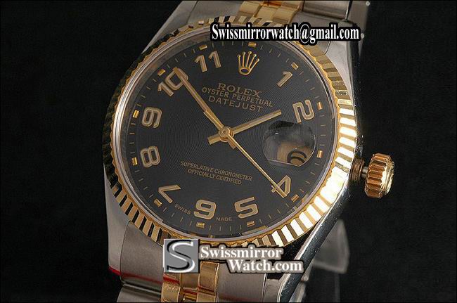 Mens Rolex Datejust 14K Wrapped TT Black Dial, Numeral Markers Eta 2836-2 Replica Watches