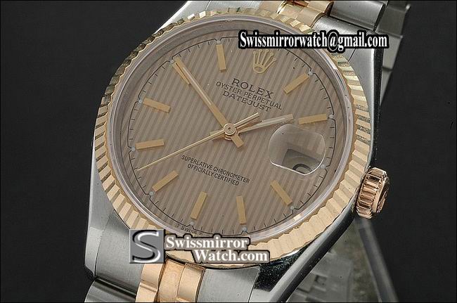 Mens Rolex Datejust 14K Wrapped TT GoldTux Dial, Stick Markers Eta 2836-2 Replica Watches