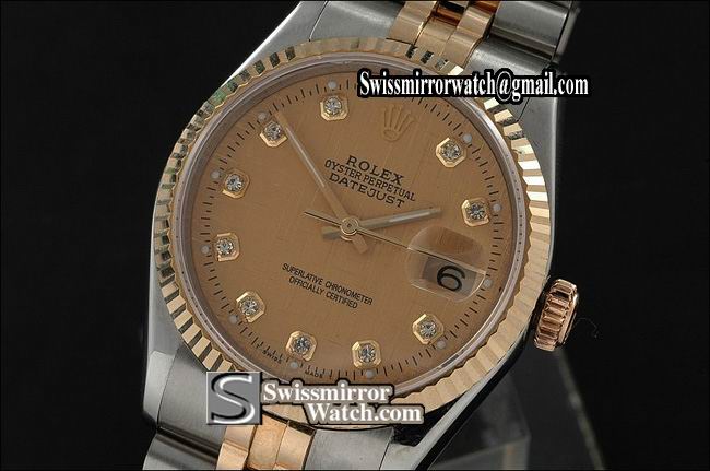 Mens Rolex Datejust 14K Wrapped GoldTex Dial Diamond Markers Eta 2836-2 Replica Watches
