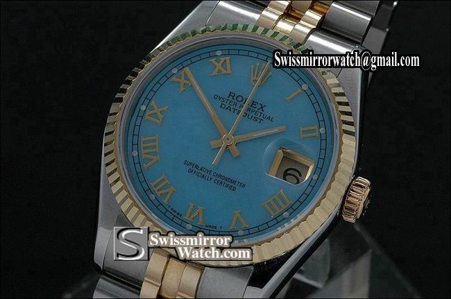 Mens Rolex Datejust 14K Wrapped MOPBlue Dial Roman Markers Eta 2836-2Replica Watches