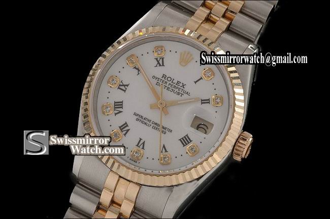 Mens Rolex Datejust 14K Wrapped White Dial Diam/Roman Markers Eta 2836-2 Replica Watches