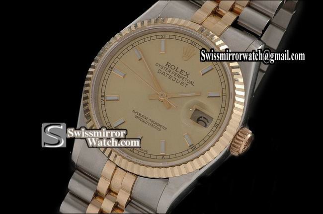Mens Rolex Datejust 14K Wrapped Gold Dial Stick Markers Swiss Eta 2836-2 Replica Watches