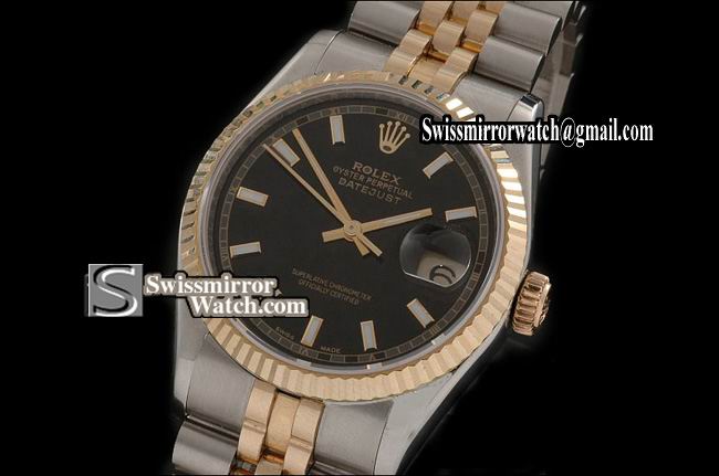 Mens Rolex Datejust 14K Wrapped Black Dial Stick Markers Swiss Eta 2836-2 Replica Watches