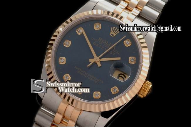 Mens Rolex Datejust TT Jub Blue Dial Diamond Markers Swiss Eta 2836-2 Replica Watches
