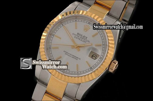 Mens Rolex Datejust 14K Wrapped White Dial Stick Markers Osyter Swiss Eta 2836-2 Replica Watches
