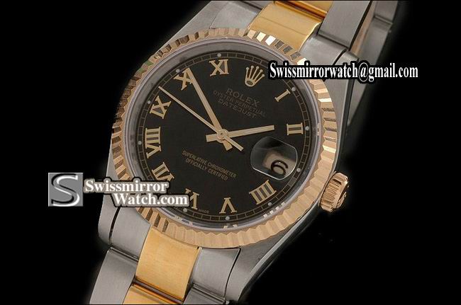 Mens Rolex Datejust 14K Wrapped Black Dial Roman Markers Osyter Eta 2836-2 Replica Watches