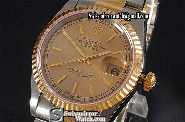 Mens Rolex Datejust TT Gold Dial Stick Markers Eta 2836-2 Replica Watches