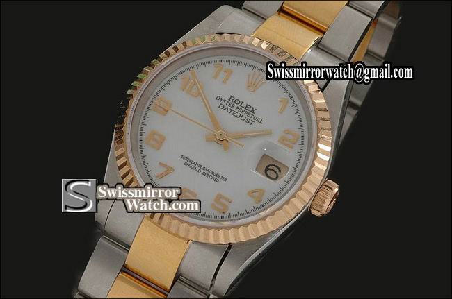 Mens Rolex Datejust TT White Dial Num Markers Osyter Eta 2836-2 Replica Watches