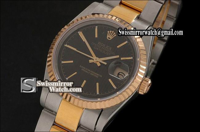 Mens Rolex Datejust TT Black Dial Stick Markers Osyter Eta 2836-2 Replica Watches