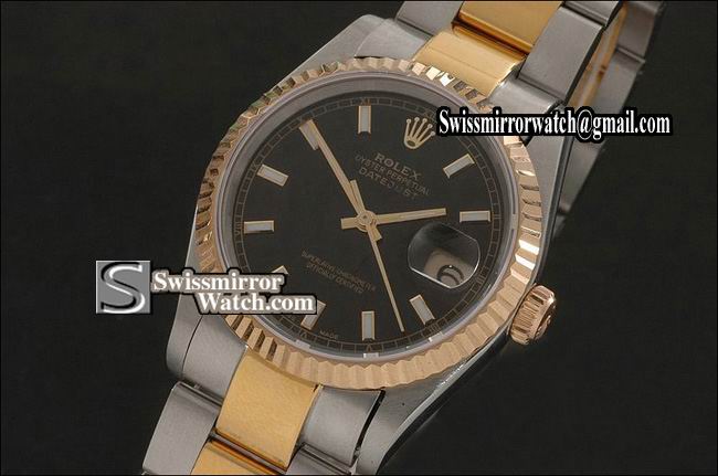 Mens Rolex Datejust TT Black Dial Stick Markers Osyter Eta 2836-2 Replica Watches