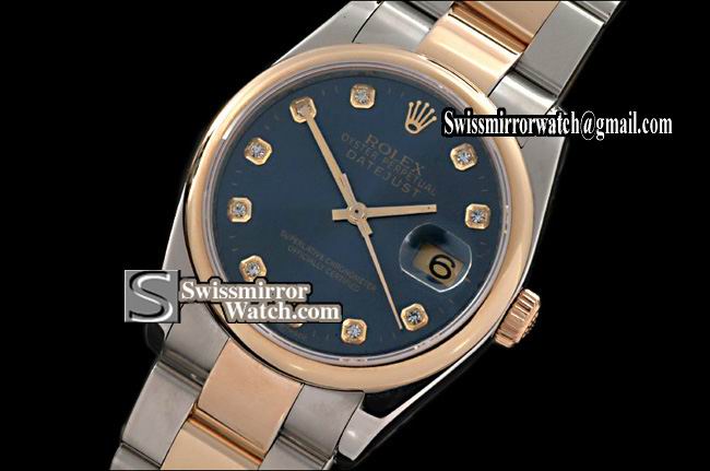 Mens Rolex Datejust TT Blue Dial Diamond Markers Osyter Eta 2836-2 Replica Watches