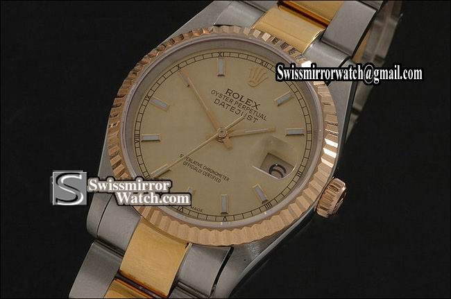 Mens Rolex Datejust TT Gold Dial Stick Markers Osyter Eta 2836-2 Replica Watches