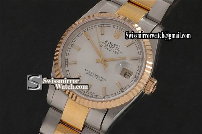 Mens Rolex Datejust TT White Dial Stick Markers Osyter Eta 2836-2 Replica Watches