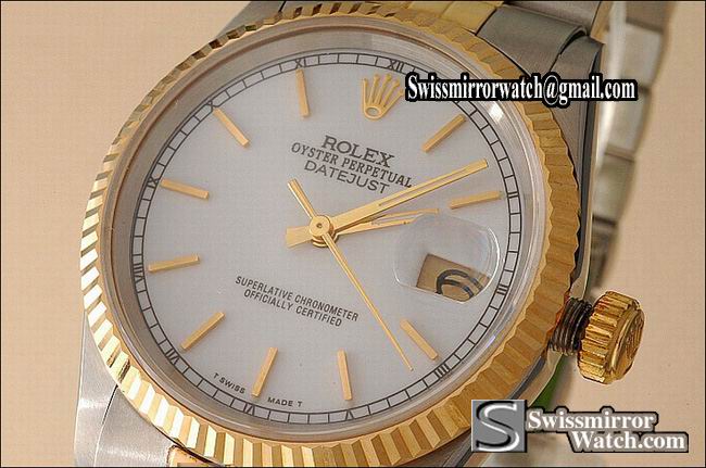 Mens Rolex Datejust 18K TT White Dial Stick Markers Eta 2836-2 Replica Watches