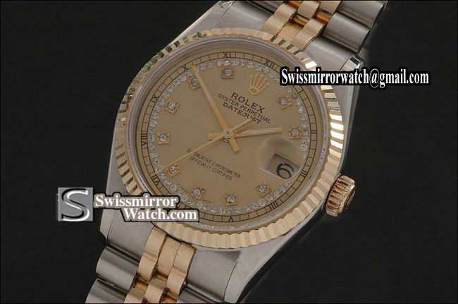 Mens Rolex Datejust 14K Wrapped Gold Dial Diamond Markers Swiss Eta 2836-2 Replica Watches