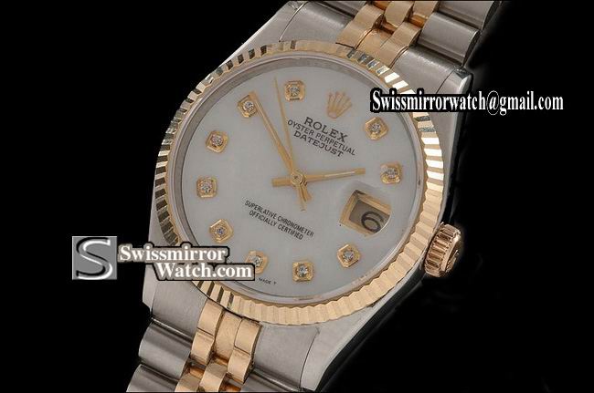 Mens Rolex Datejust 14K Wrapped MOP White Dial Diamond Markers Swiss Eta 2836-2 Replica Watches