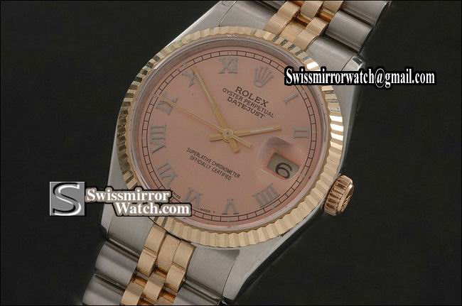 Mens Rolex Datejust 14K Wrapped Salmon Dial Roman Markers Swiss Eta 2836-2 Replica Watches