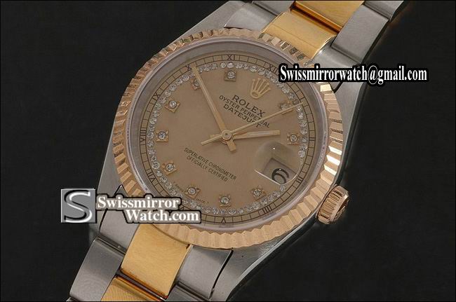 Mens Rolex Datejust TT Gold Dial Diamond Markers Osyter Eta 2836-2 Replica Watches