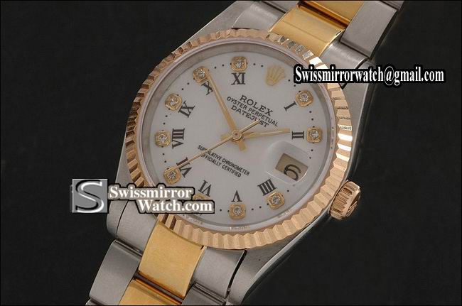 Mens Rolex Datejust TT White Dial Diam/Roman Markers Osyter Eta 2836-2 Replica Watches