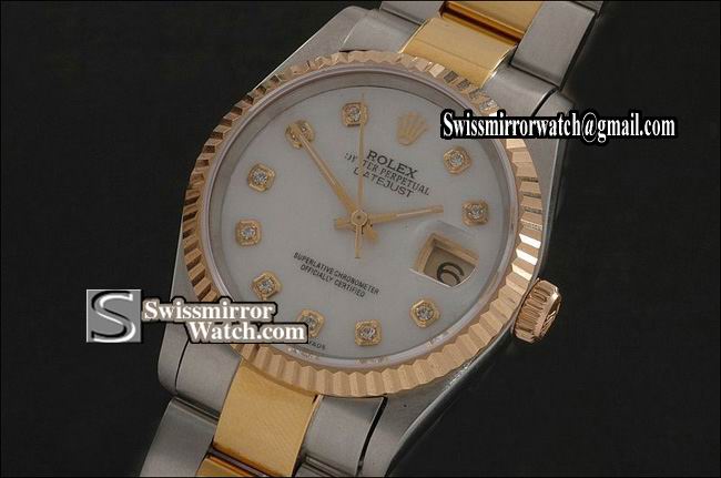 Mens Rolex Datejust TT MOP White Dial Diamond Markers Osyter Eta 2836-2 Replica Watches