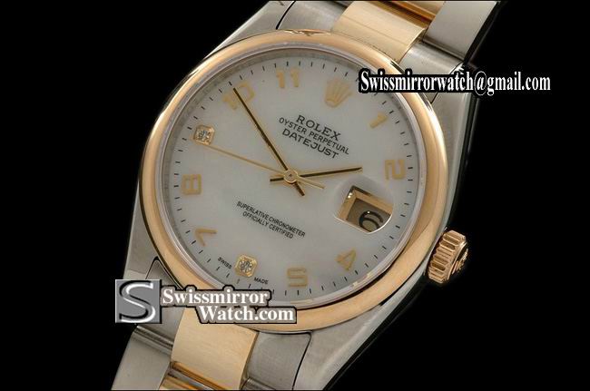 Mens Rolex Datejust 14K Wrapped TT MOP White Diam/Num Markers Osyter Eta Replica Watches