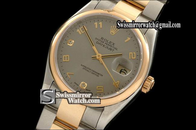 Mens Rolex Datejust 14K Wrapped TT Grey Dial Diam/Num Markers Osyter Eta Replica Watches