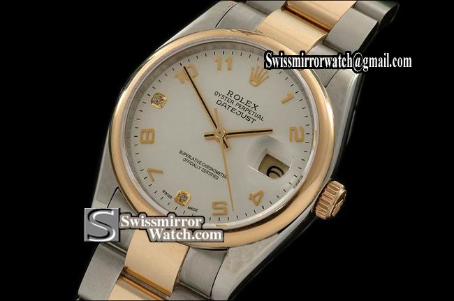 Mens Rolex Datejust 14K Wrapped TT Silver White Diam/Num Markers Osyter Eta Replica Watches