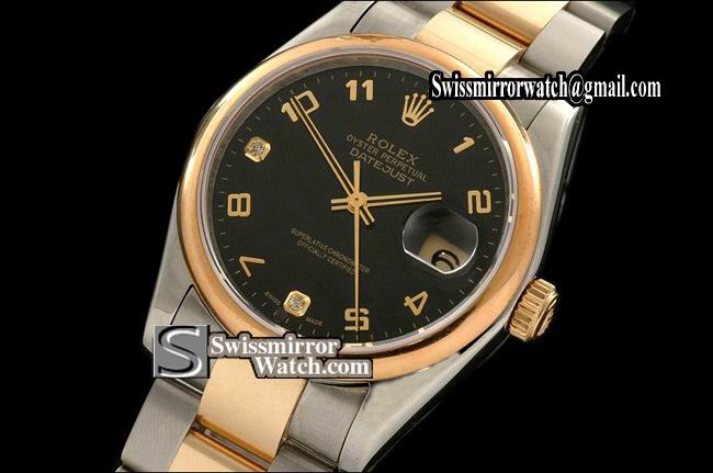 Mens Rolex Datejust 14K Wrapped TT Black Dial Diam/Num Markers Osyter Eta Replica Watches