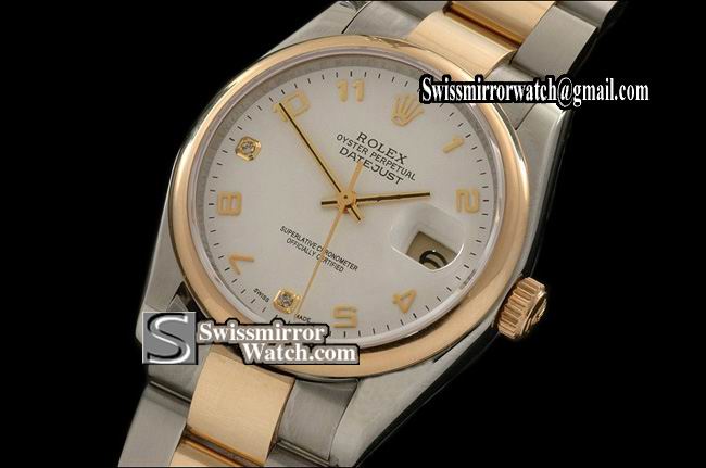 Mens Rolex Datejust 14K Wrapped TT Pearl White Diam/Num Markers Osyter Eta Replica Watches