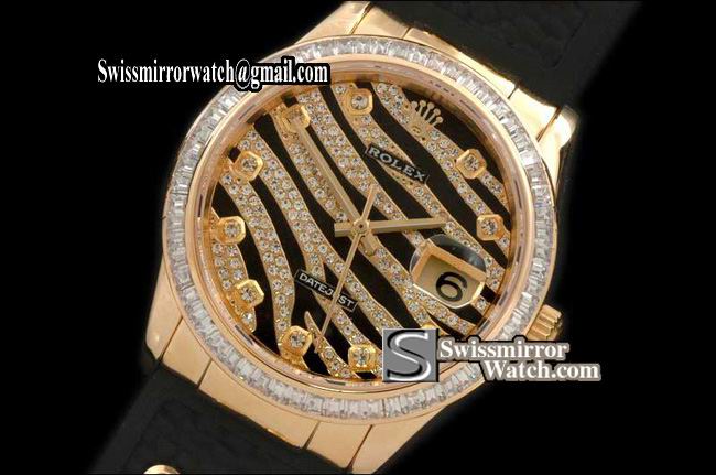 Mens Rolex Datejust Royal Black YG/Sq Cut Diam/RU Swiss Eta 2836-2 Replica Watches