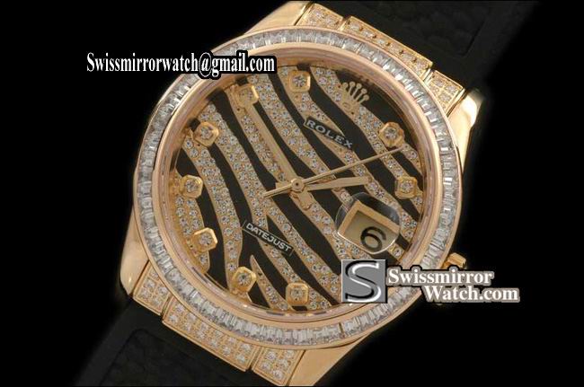 Mens Rolex Datejust Royal Black YG/Sq Cut Diam BezLinks/RU Swiss Eta 2836-2 Replica Watches
