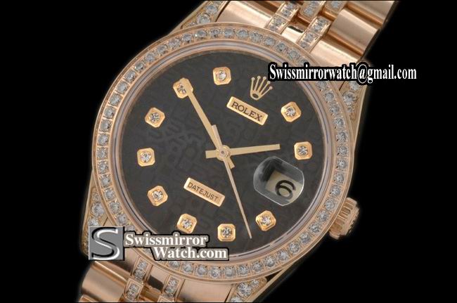 Mens Rolex Datejust FG Jub Diam Bez/Bracelet Jub Blk Dial Swiss Eta 2836-2 Replica Watches