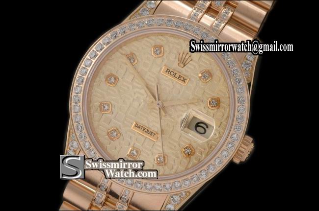 Mens Rolex Datejust FG Jub Diam Bez/Bracelet Jub Gold Dial Swiss Eta 2836-2 Replica Watches