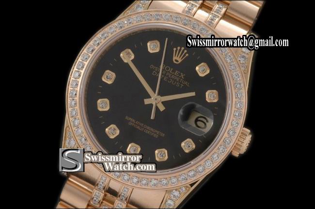 Mens Rolex Datejust FG Jub Diam Bez/Bracelet Black Dial Swiss Eta 2836-2 Replica Watches