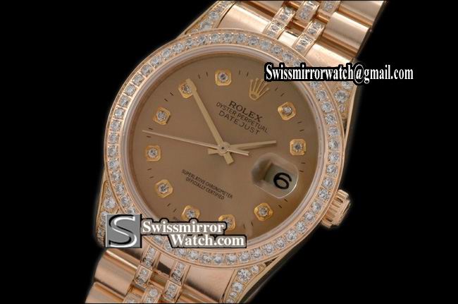 Mens Rolex Datejust FG Jub Diam Bez/Bracelet Gold Dial Swiss Eta 2836-2 Replica Watches