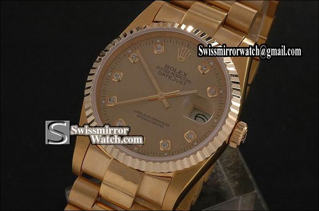 Mens Rolex Datejust FG Gold Dial Diamond Markers Swiss Eta 2836-2 Replica Watches