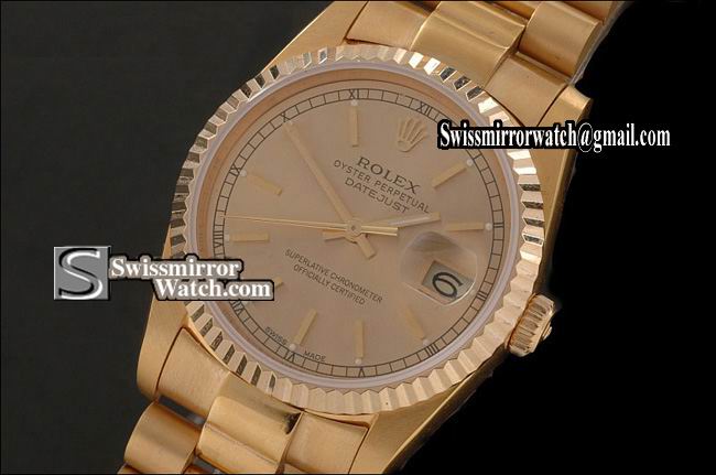 Mens Rolex Datejust FG Gold Dial Stick Markers Swiss Eta 2836-2 Replica Watches