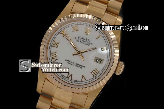 Mens Rolex Datejust FG White Dial Roman Markers Swiss Eta 2836-2 Replica Watches