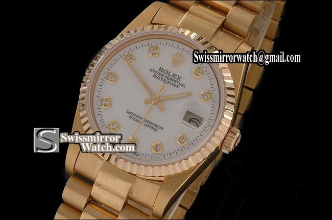 Mens Rolex Datejust FG White Dial Diamonds Markers Swiss Eta 2836-2 Replica Watches