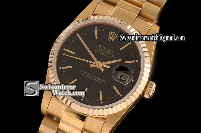 Mens Rolex Datejust FG Black Dial Stick Markers Swiss Eta 2836-2 Replica Watches