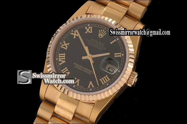 Mens Rolex Datejust FG Black Dial Roman Markers Swiss Eta 2836-2 Replica Watches