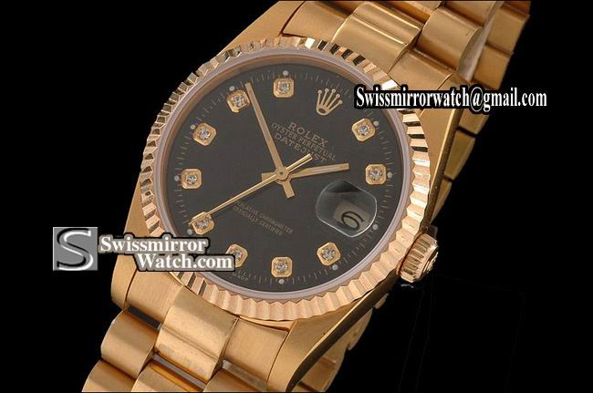 Mens Rolex Datejust FG Black Dial Diamond Markers Swiss Eta 2836-2 Replica Watches