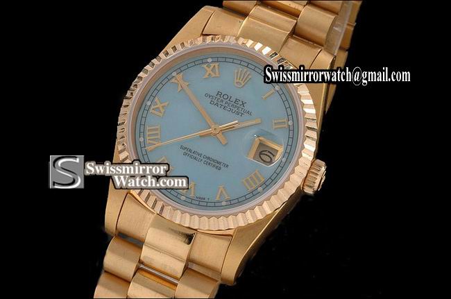 Mens Rolex Datejust FG Sky Blue Dial Roman Markers Swiss Eta 2836-2 Replica Watches