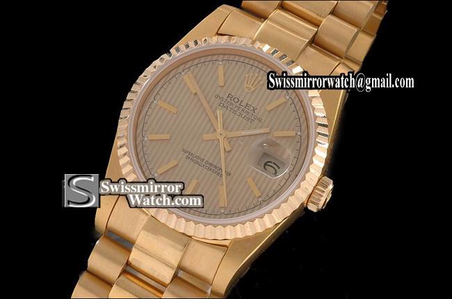 Mens Rolex Datejust FG Gold Tux Dial Stick Markers Swiss Eta 2836-2 Replica Watches